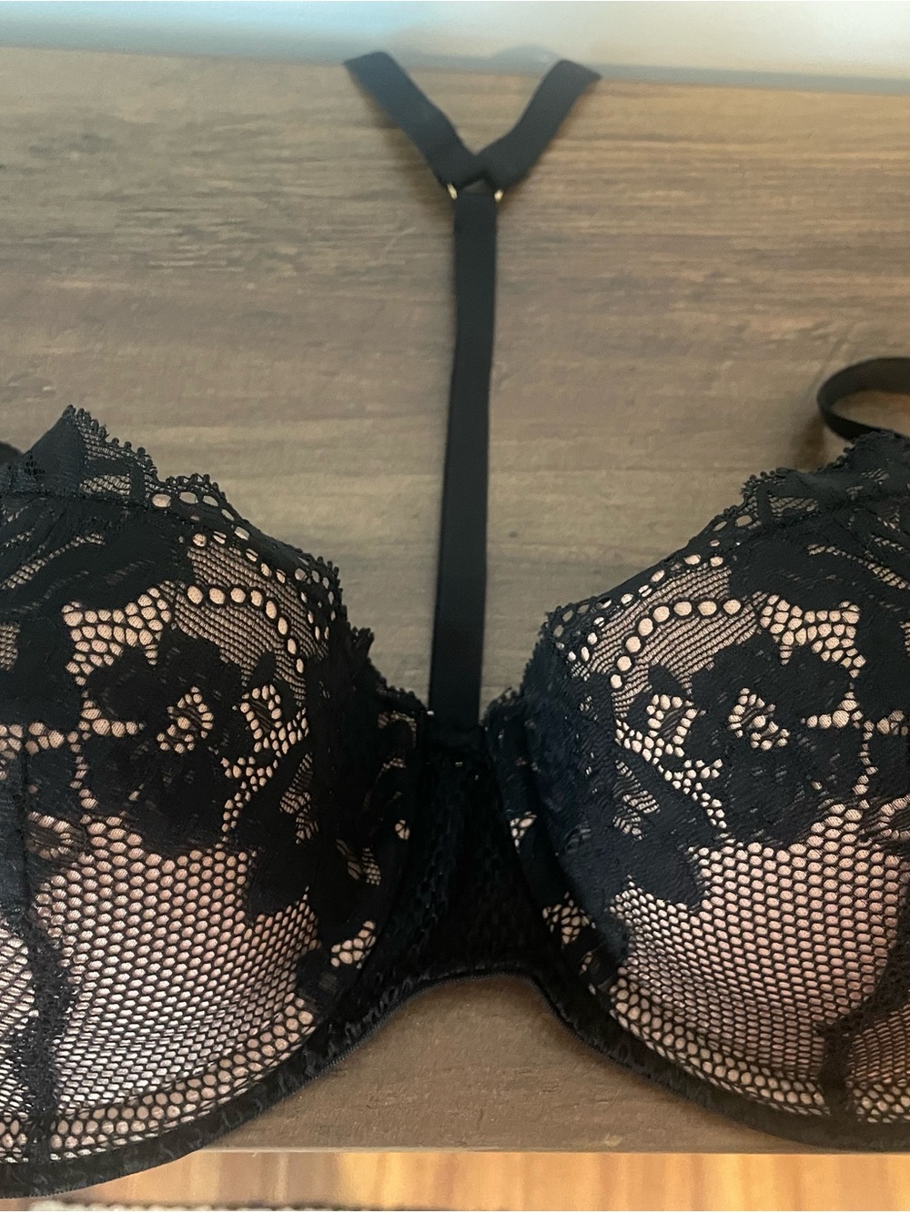 Adore Me Black Lace Push-Up Bra with Center Strap